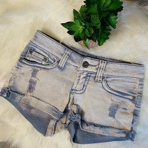 Light blue wash destroyed denim shorts- size 1